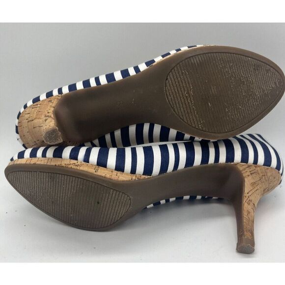 Coach and Four Blue and White Striped Pumps Cork Heels Shoes Size 8 1/2 - Picture 7 of 8